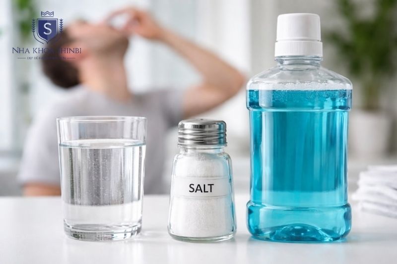 Nước muối ấm loãng giúp giảm vi khuẩn và hỗ trợ giảm viêm nướu nhẹ