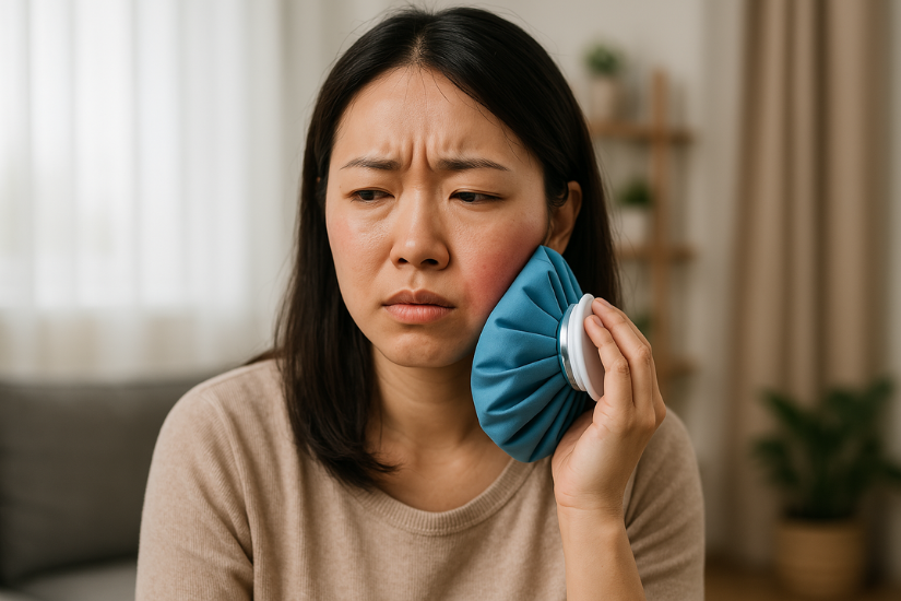 Chườm lạnh bên ngoài vùng má Chườm lạnh bên ngoài vùng má